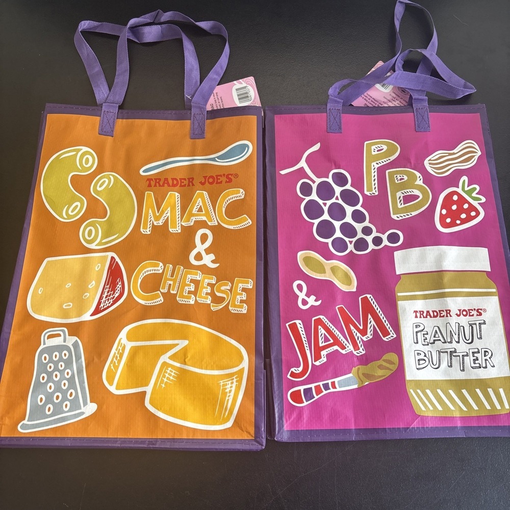 Trader Joe's NEW REUSABLE‎ GROCERY MAC & CHEESE PB&J SHOPPING TOTE GIFT BAG